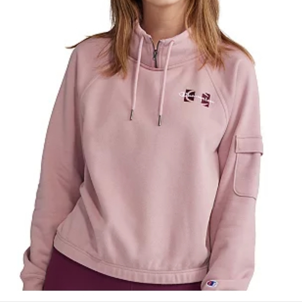Champion Campus Eco Fleece Mini Zip Mock Neck Large Pink